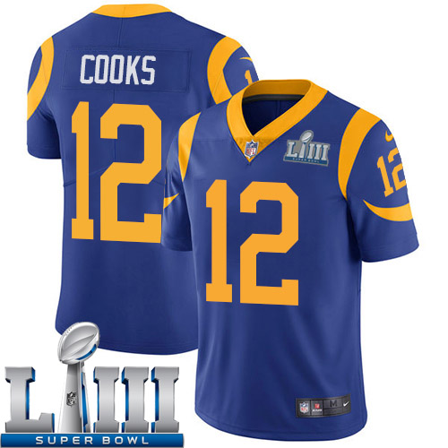 Men Los Angeles Rams #12 Cooks blue Nike Vapor Untouchable Limited 2019 Super Bowl LIII NFL Jerseys->los angeles rams->NFL Jersey